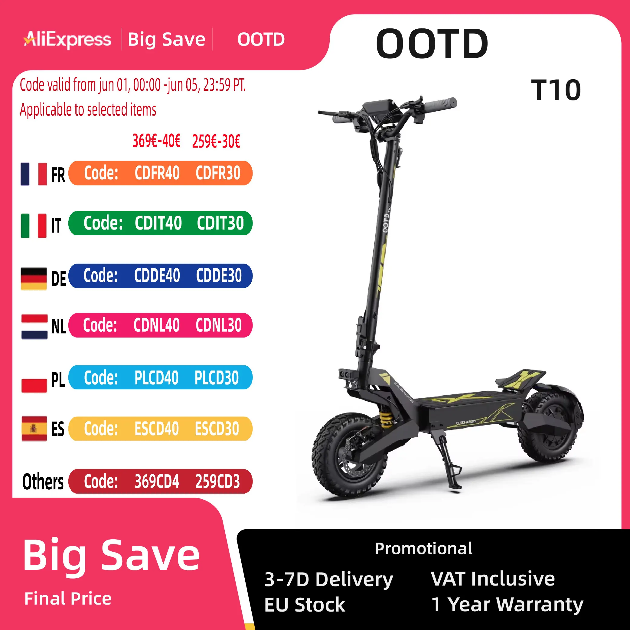Ootd t10 Elektro roller 500w Motor 48 v13ah Batterie Offroad E-Scooter Erwachsene 11 Zoll faltbare