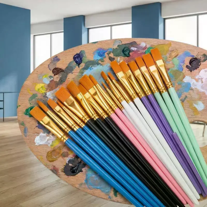 10pcs Professional Artist Paint Brushes Set Multi-functional Nylon Round Pointed Flat Tips Hook Line Paint Brush