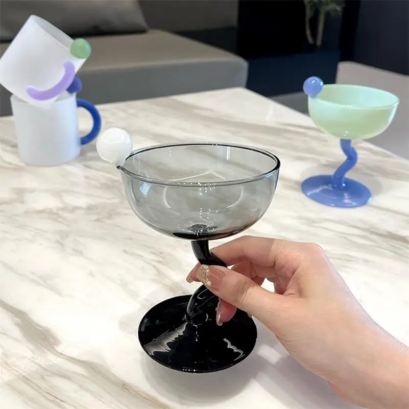 Irregular Stained Glass Mug High Borosilicate Drink Boiling Water Glass Cocktail Champagne Goblet Cups Ice Cream Milkshake Cup