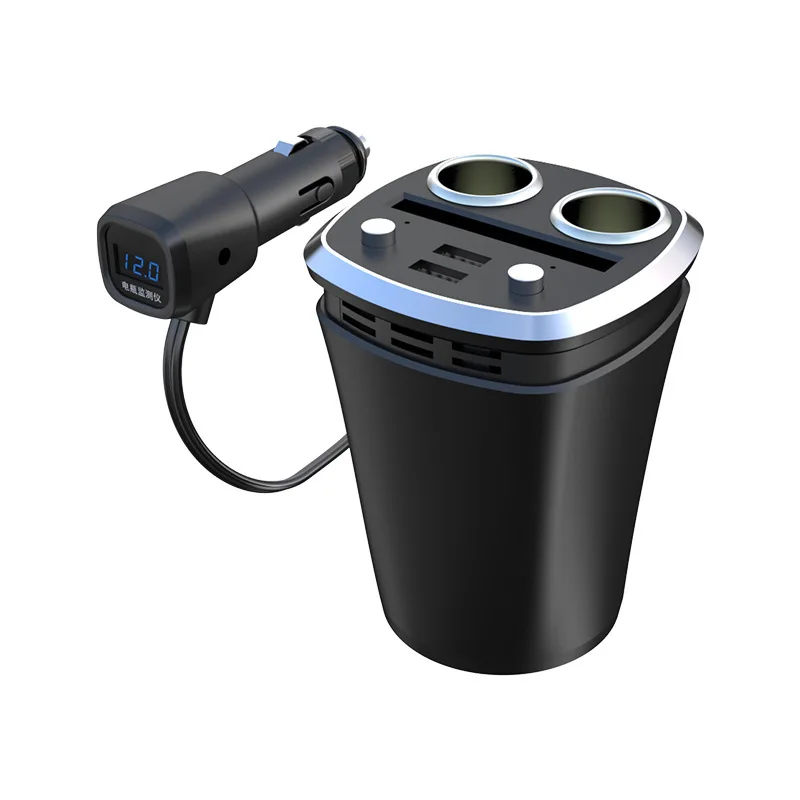 Cup Shape Car Splitter 120W Dual Socket 2 USB 3.1A Fast Charger 12V 24V Universal Car Power Adapter With Battery Voltage Display