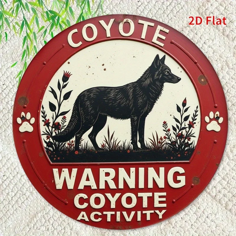 لافتة حائط معدنية عتيقة ثنائية الأبعاد، قطعة واحدة - تصميم أنشطة تحذير ذئب البراري، 19.81 × 19.81 سم فن حديدي ريفي للحديقة وغرفة النوم والجراج #5