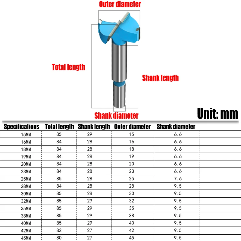 1PCS 15-45mm Tungsten Steel Woodworking Hole Opener Carbide Drill Bit Hinge Hole Opener Tipped Drilling Tool Woodworking Cutter