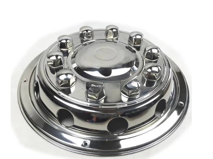 New 22.5-Inch 10-Hole Hub Cover, Luxury Full-Wrap Stainless Steel Hub Cap for Bus & Truck, Automotive Modified Accessories