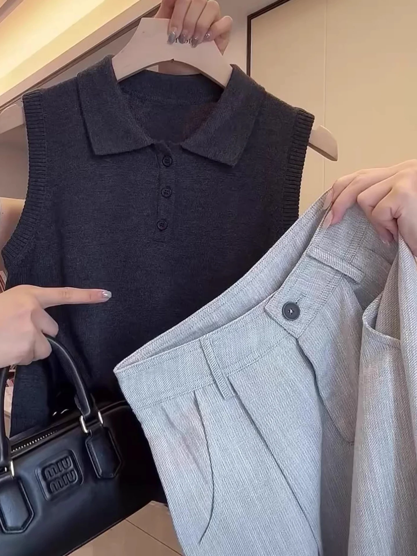 

Вязаный топ Ele Color Svel в Корейском стиле, прямая трубка, однотонный воротник, стандартная длина, летняя фа...