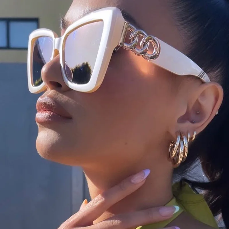 Neue Mode Frauen Cat Eye Sonnenbrille für Damen Moderne Luxus Marke Designer Gläser Vintage Kette Brillen Shades
