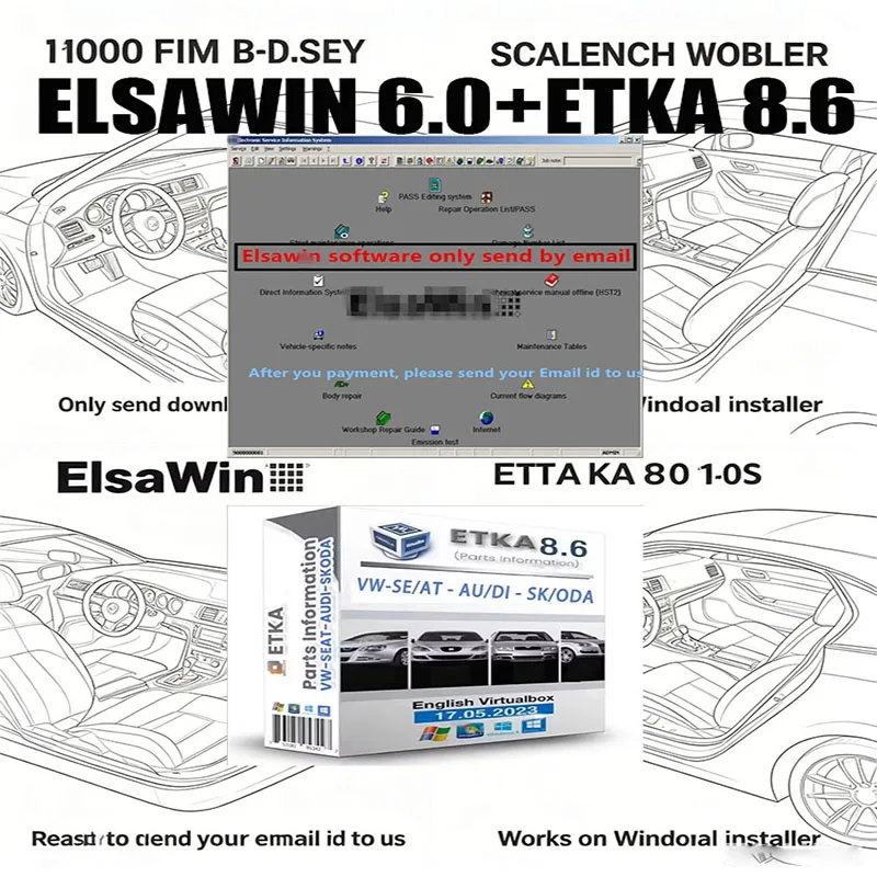 

ETKA 8.6 + Elsawin 6.0 Auto Repair Software Etka obd2 scanner Group Vehicles Electronic Parts Catalog For V/W+AU/DI+SE/AT+SKO/DA