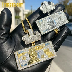 Iced Out Bling Time Is Money Pendant Necklace Silver Color Cubic Zirconia Us Dollar Cash 100 Letter Charm Hip Hop Men Jewelry