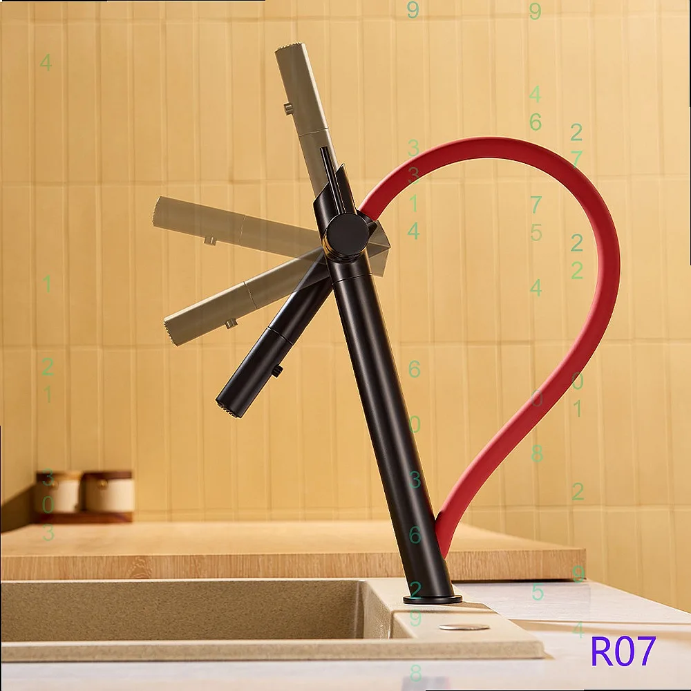 Cross-Black Kitchen Faucet Magnetic Pull-Down Brass Hot Cold Swivel Sprayer
