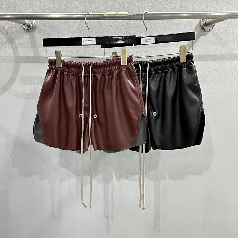 High Quality Female Women\'s New Design Owens South Oil PU Leather Perforated Drawstring Elastic Short Pants