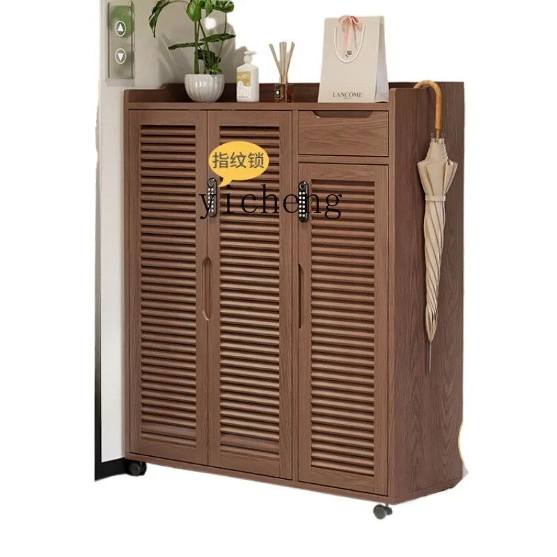 

1 Solid Wood Shoe Cabinet with Lock Home Doorway Movable Outer Corridor Outdoor Locker