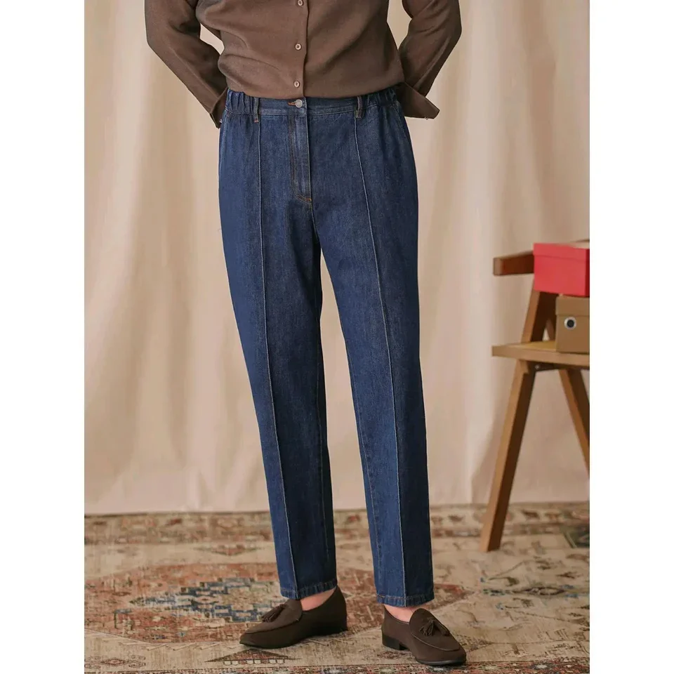 Men's Retro Fashion British Denim Straight Leg Jeans Casual Versatile High Waist Long Pants Business Casual Elastic Waist Trendy
