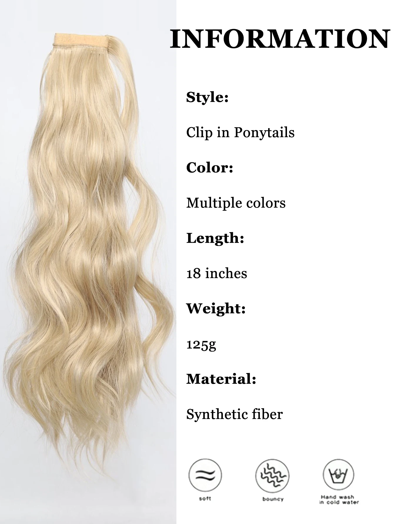 LM Synthetic Hair 18Inch Long Curly Ponytail Wrap Around Ponytail Clip in Hair Extensions Heat Reistan Black Hairpiece Headwear