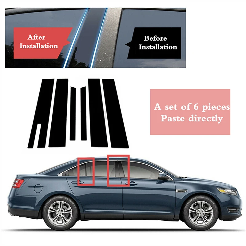 Postes de Pilar negros para Ford Taurus, calcomanías de cubierta lateral de puerta y ventana, 6 piezas, 2010-2019, 2018, 2017, 2016, 2015, 2014, 2013