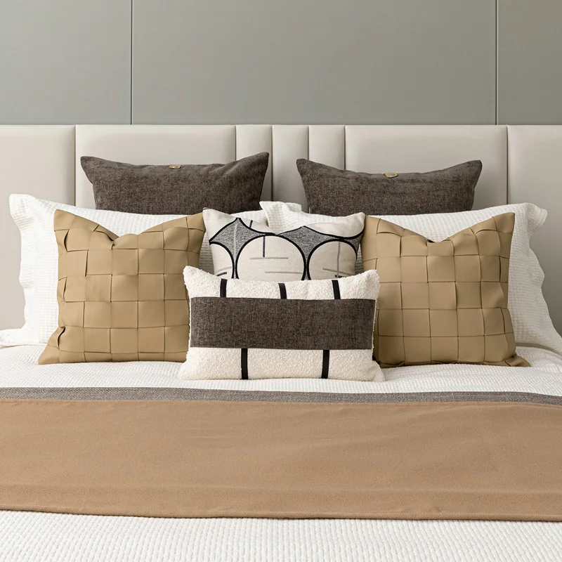 Luxury Cushion Cover 30x50cm Beige Circle Velvet Stick Brown Waist Pillow Case For Home Hotel Bed Living Room Sofa