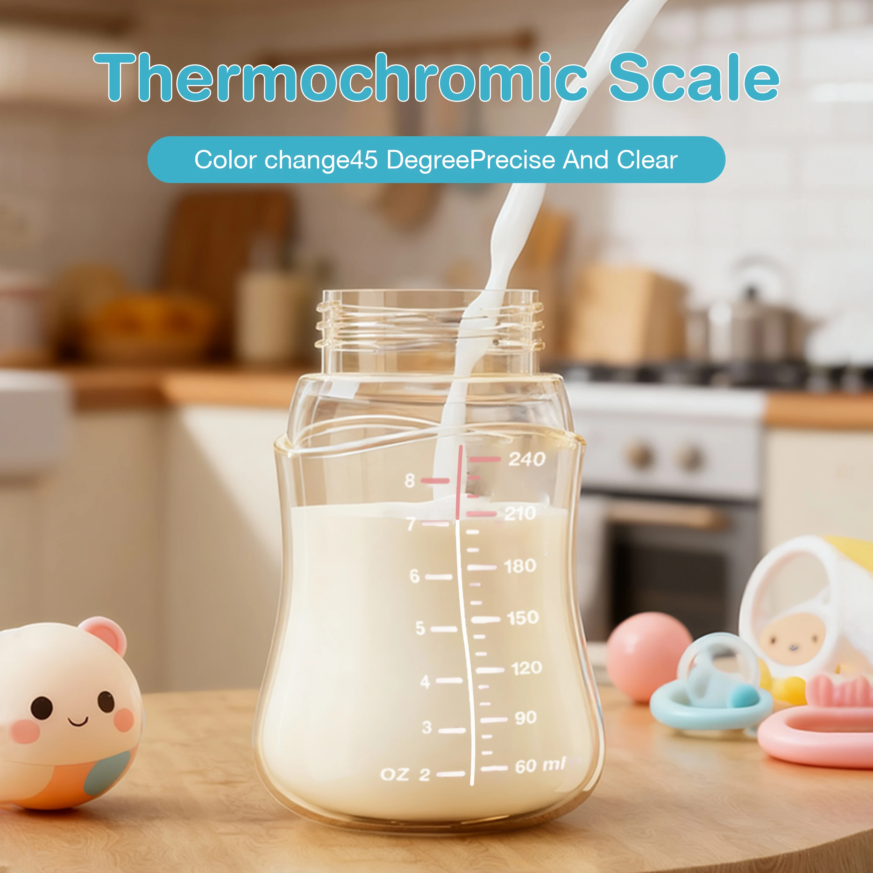 MAMIJOY Baby Bottle 160/240/300ml Wide-mouthed With Handle Thermochromic Scale Concave Cap Newborn Baby Bottle BPA＆BPS-FREE PS73 view 3