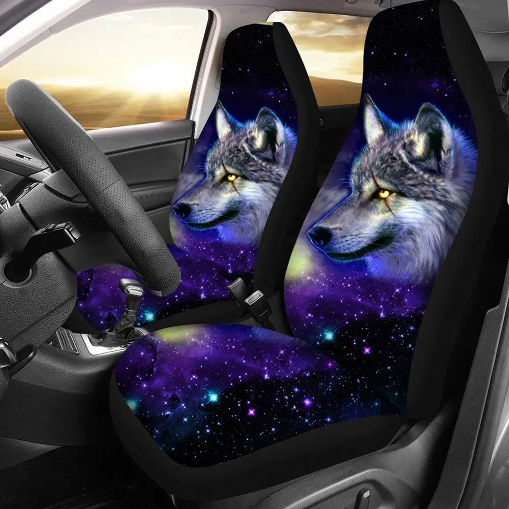 1pc Universal Car Seat Cover Thickening Polyester 3D Wolf Pattern Auto Front Protection All Inclusive Interior Seat Cover Print