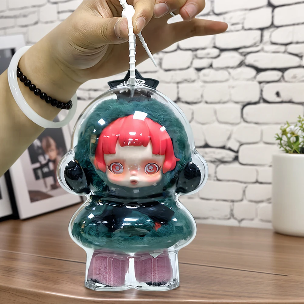4PCS Acrylic Case Shell For Labubu SKULLPANDA Doll Big Energy Protective Box Transparent Portable Thickened Keychain Bags