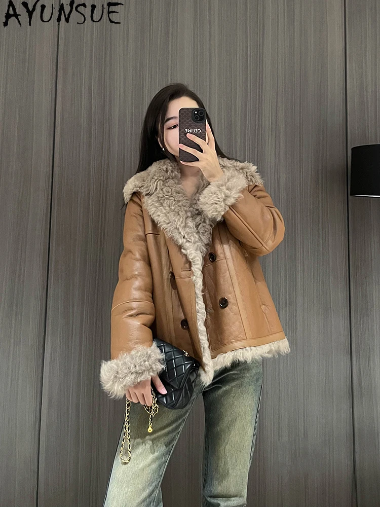 

AYUNSUE 2025 New Shearling Jacket Woman Winter 100% Natural Wool Women's Jacket Luxury New in Outerwears Winter Кофта С Мехом