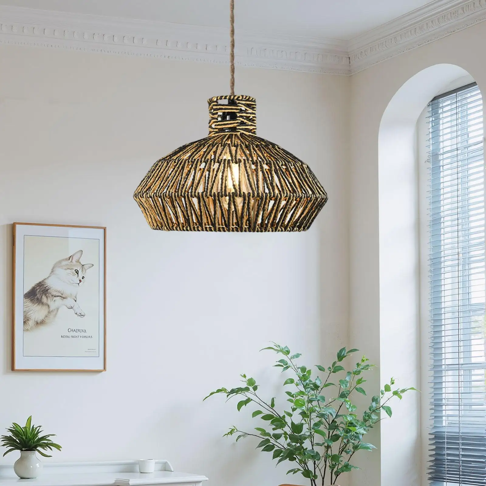 Woven Lamp Shade Pendant Lampshade Handwoven Replace Elegant Hanging Light Cover Decor for Chandelier Bedroom Hotel Dorm Shop
