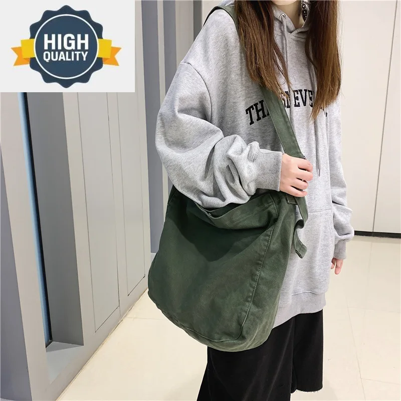 

bag Vintage canvas ins Han Feng solid color college students class Japanese winter female 2024 new crossbody