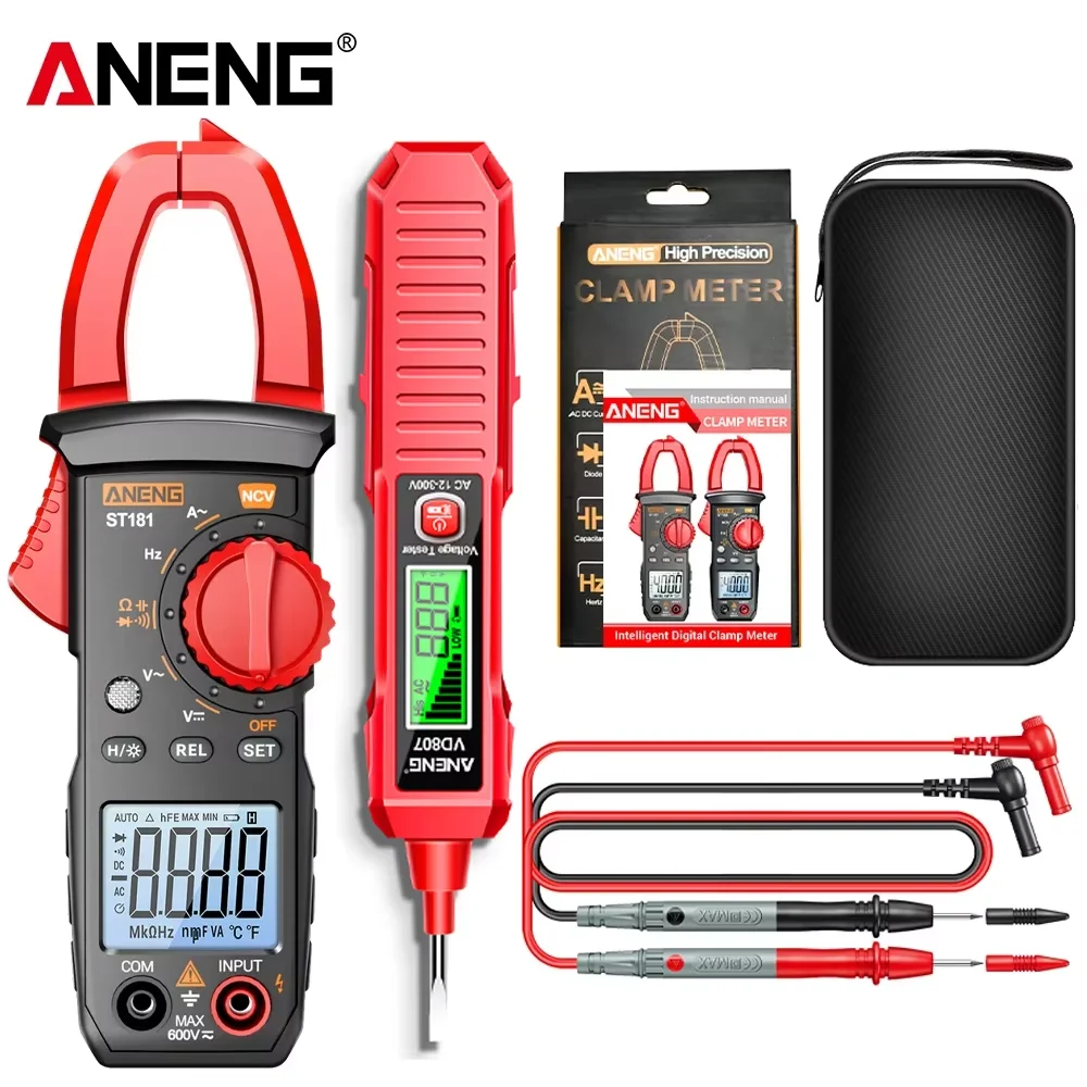 ANENG Stroomtang Multimeter Elektricien Kit ST181 + VVD807 Spanningstester Pen 12 V-300 V AC Spanningsdetector Auto Amp Hz Cap NCV Tool
