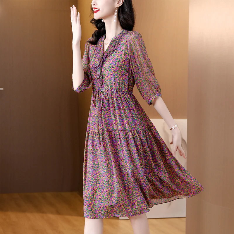 Summer Formal Occasion Silk Luxury Midi Dress Women Vintage Hepburn Beach Boho Dress 2025 Spring Elegant Casual Party Vestidos