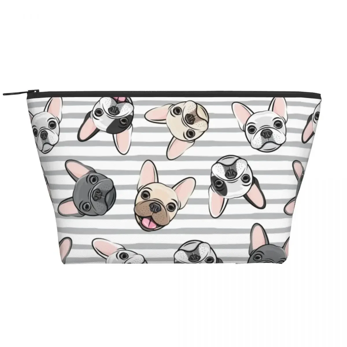 

Travel Grey Stripes Cute French Bulldogs Toiletry Bag Frenchies Pet Dog Cosmetic Makeup Organizer Beauty Storage Dopp Kit Box