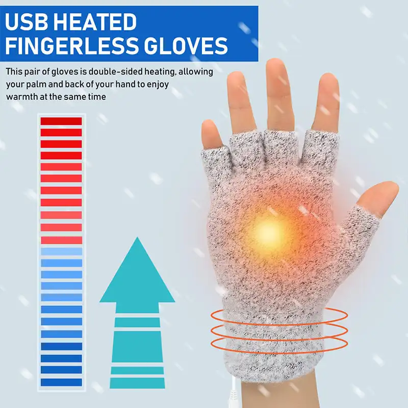 Heated Laptop Winter Finger Gloves USB Full&Half Hand Mitten Warm Women Men Knit Mittens for Women Cold Weather Heated Winter