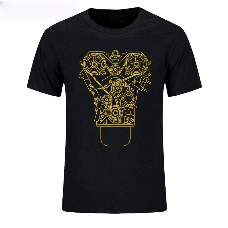 

Men's 100% pure cotton T-shirt engine design printed T-shirt interesting design personality street trend men's T-shirt
