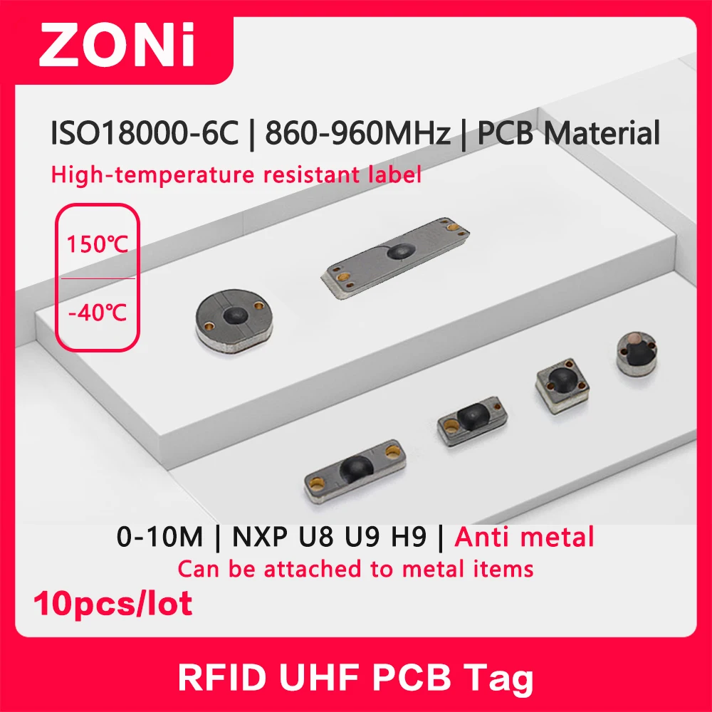 RFID UHF PCB Anti Metall Tag 18000-6C 860-960 MHz Hohe Temperatur Widerstand NXP U8 H3 Chip Elektronische label Fern 10PCS