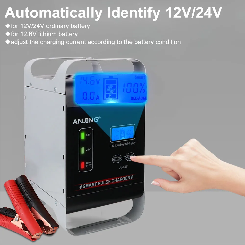 12V/24V Pulse Repair For Lithium Lead Acid Batteries High Power Intelligent EU Plug Car Battery Charger Fully Automatic 600W