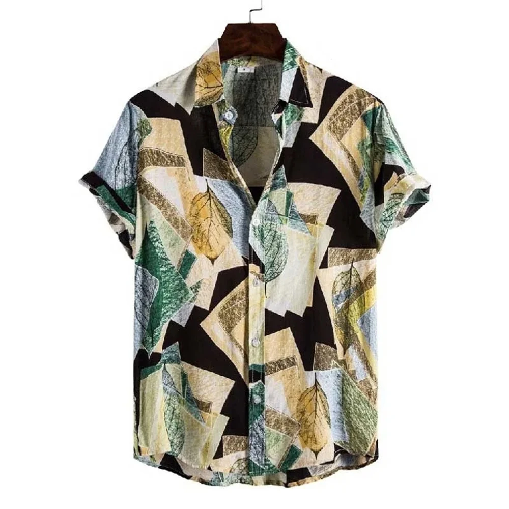 

Irregular Graffiti Block Simple Striped Streetwear Blouse Men's Shirt Retro Fashion Top Loose Oversized Casual Short Sleeve Top