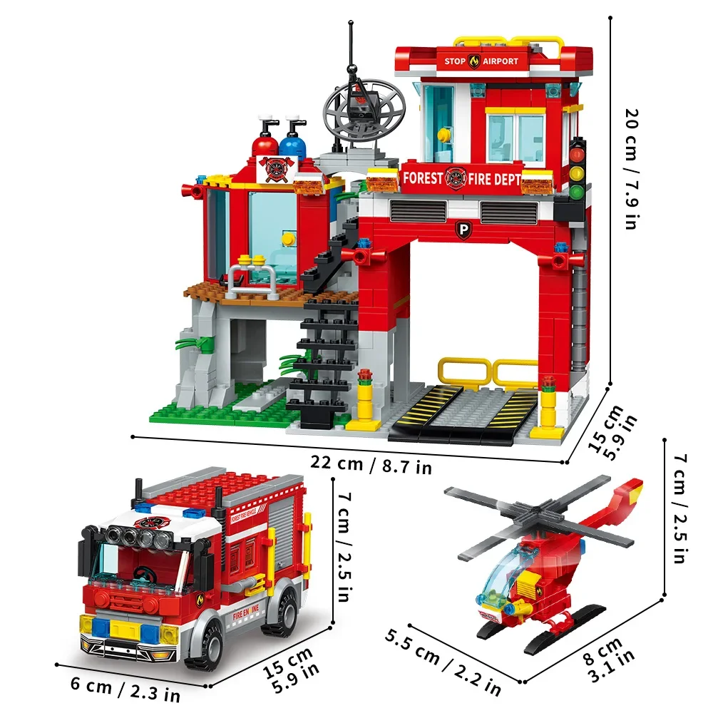 مجموعة مكعبات بناء محطة إطفاء المدينة للأطفال ، السيارة ، ديكور المنزل ، الحرف اليدوية ، اللعب الحرفية ، ديي ، الرسوم المتحركة ، المشتقات