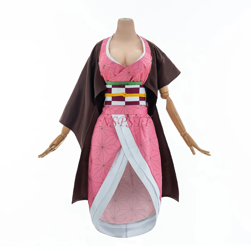 NSPSTT-Disfraz de Cosplay de Kamado Nezuko para mujer, conjunto completo de Kimono, Demon Slayer Kimetsu no Yaiba Kamado Nezuko