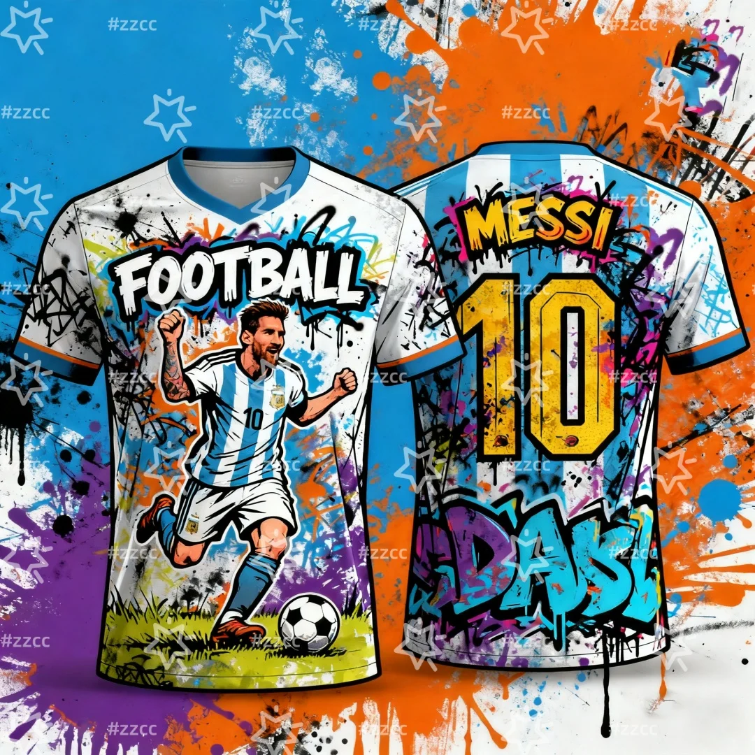 Gedenkausgabe von Messi's Nr. 10-Fußballtrikot Herbst Sport trocken schnell Herren T-Shirt Kinderbekleidung T-Shirt Y2k Frau