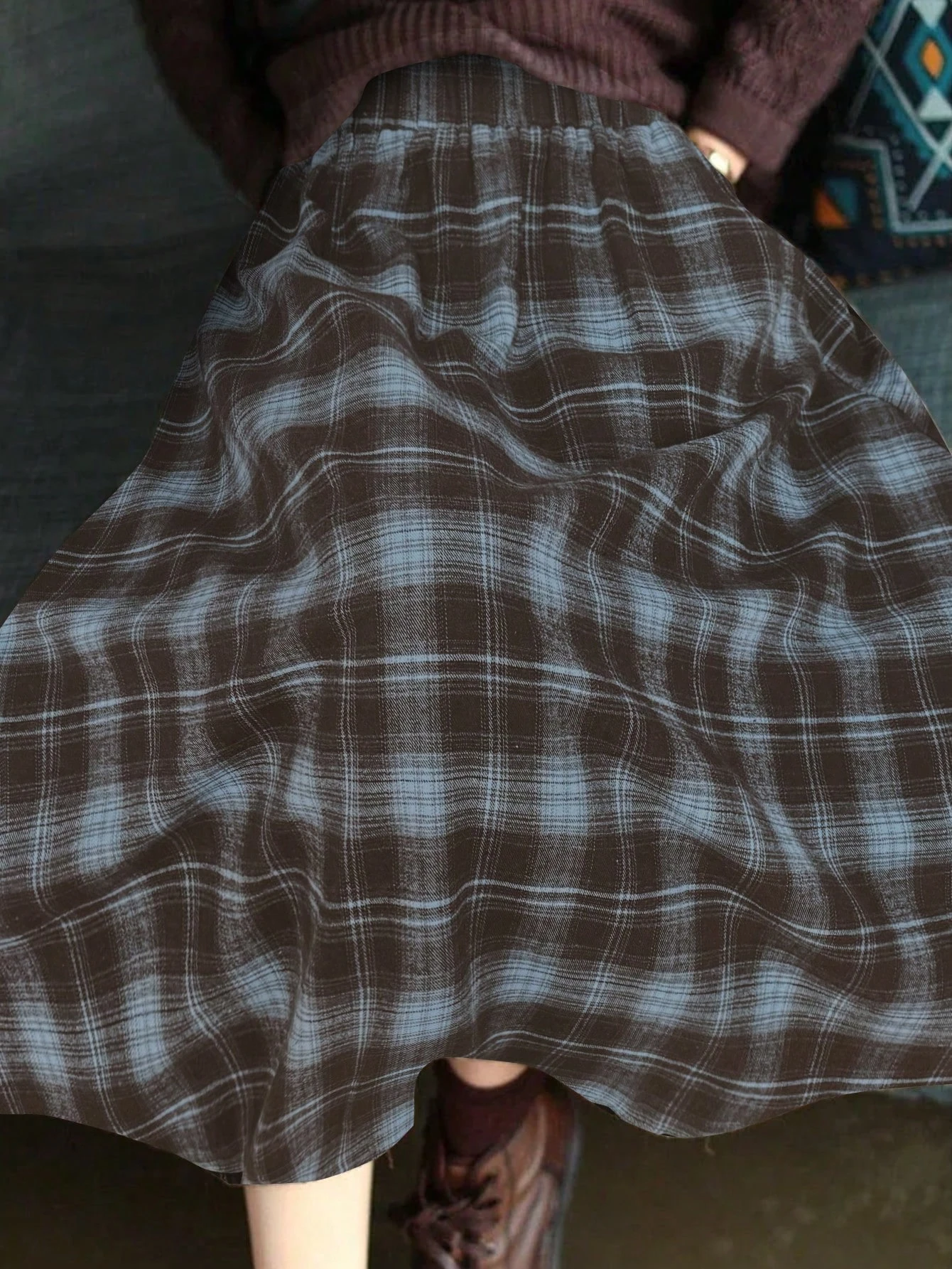 Rok A-line kotak-kotak vintage - Coffee Tea Weight Loss ulasan dan harga