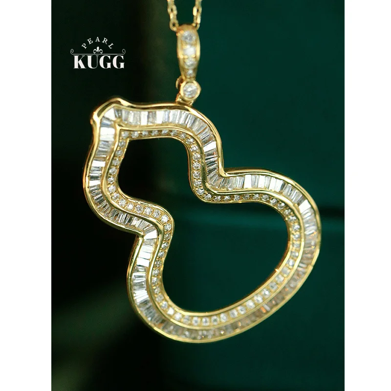 KUGG 100% 18K White/Yellow Gold Necklace Women Luxury Gourd Shape 0.88carat Real Natural Diamond Pendant Necklace Fine Jewelry