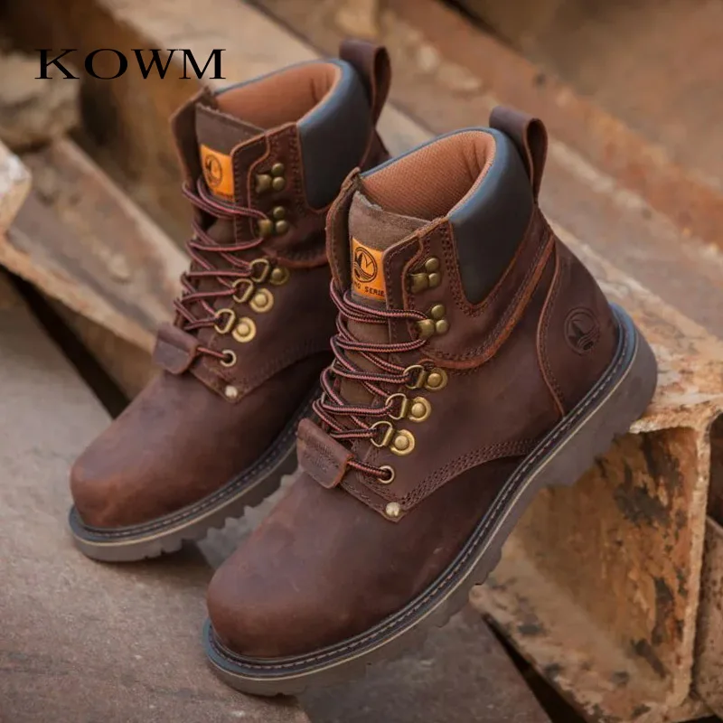 KOWM Cowhide Outdoor Men Hiking Shoes Waterproof Tactical Desert shoes Hunting Boots Snow Boots Fur Sneaker Women Trekking Shoes