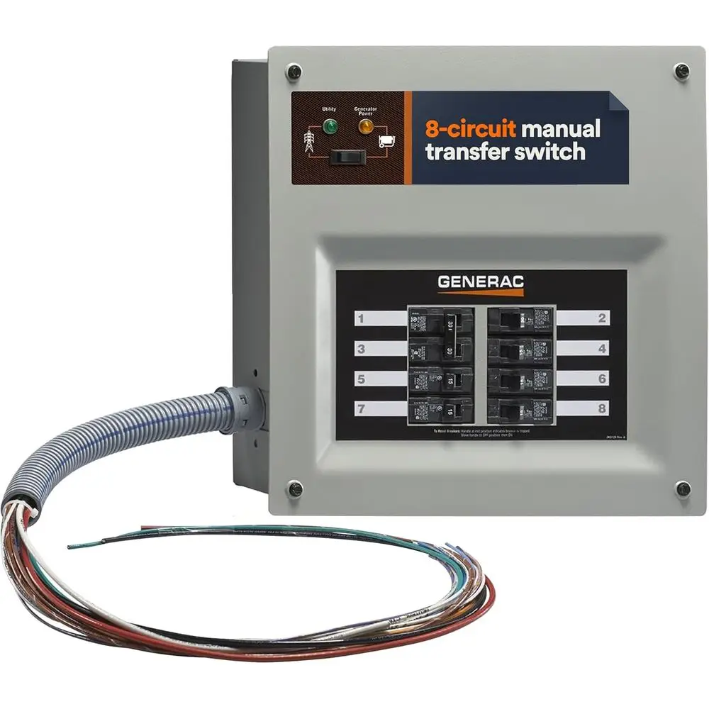 

HomeLink 30-Amp Portable Generator Transer Switch, Upgradeable Manual Transer Switch, 8-10 Circuits, Indoor Pre-Wired Panel