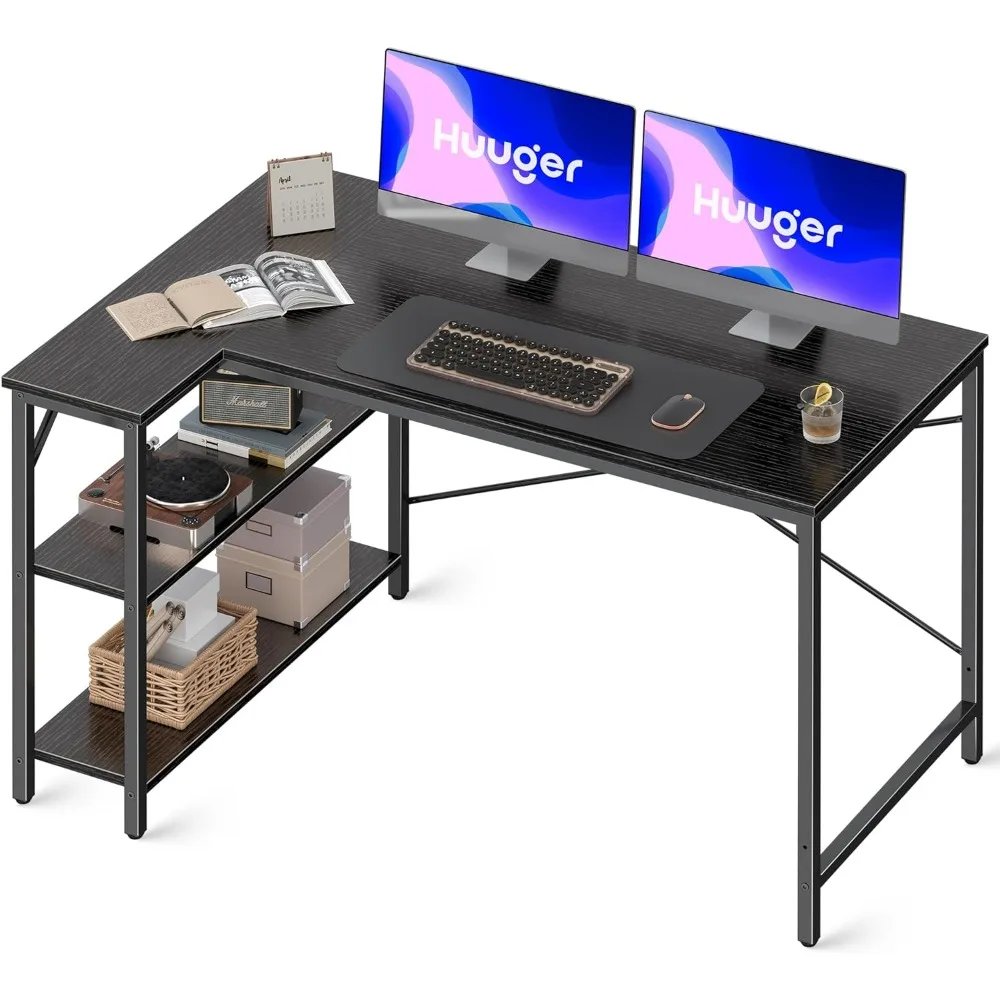 

L Shaped Desk, 47 Inches Computer Desk with Reversible Storage Shelves, Gaming Desk, Corner Desk Home Office Desks