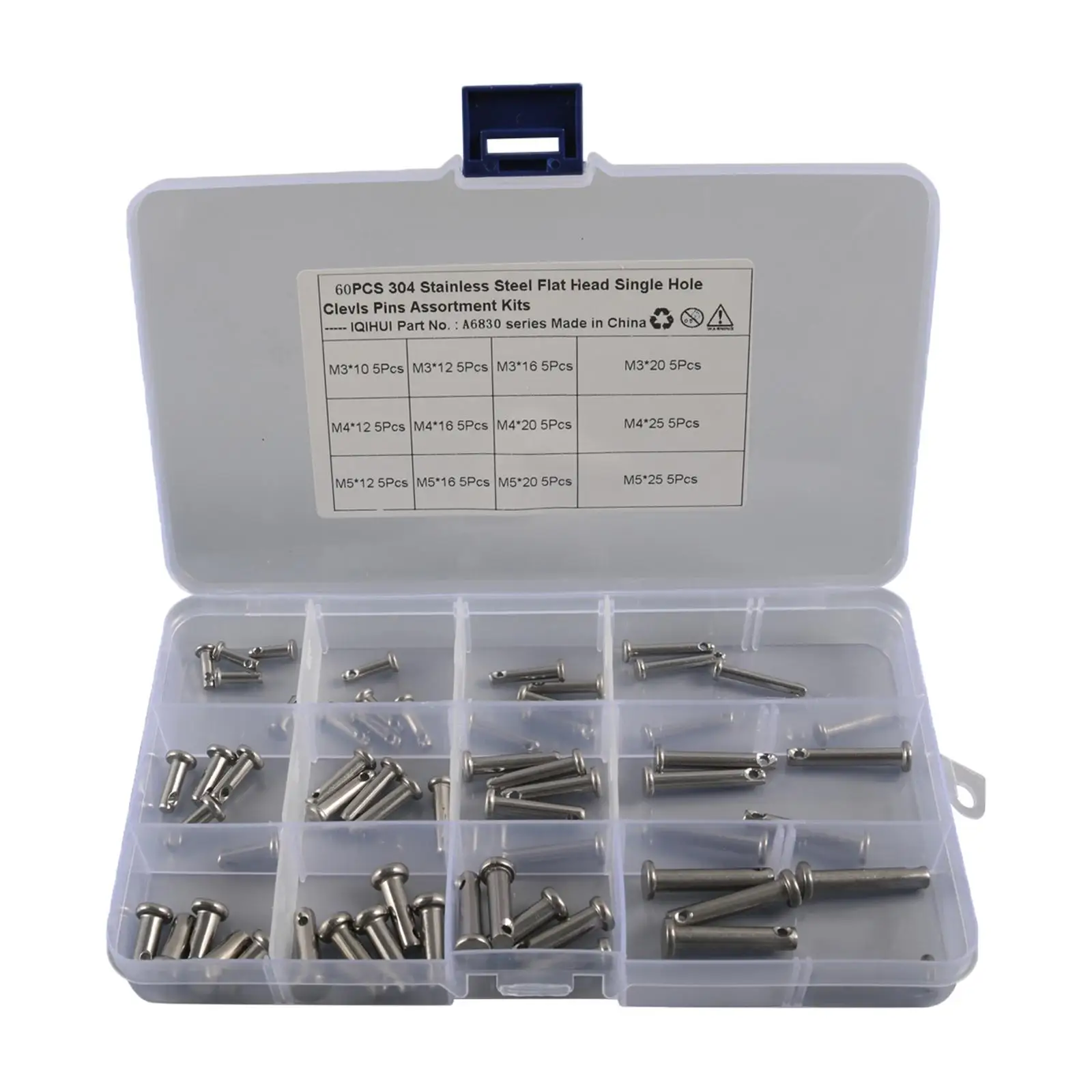 60Pcs Clevis Pins Flat Head Pin Single Hole Fit for Machine