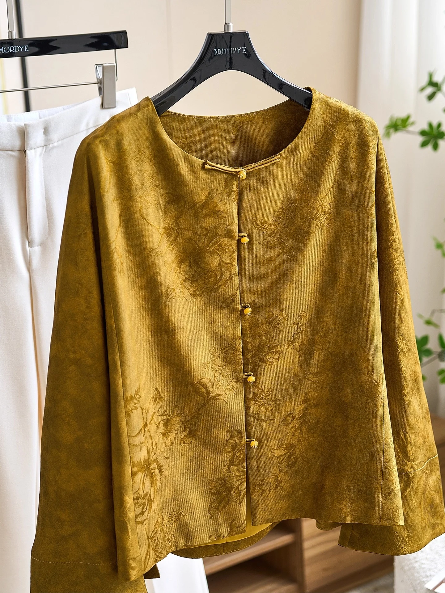 Yellow Silk Tunic Top with Embroidered Flowers And Yellow Button Design by Yang Mi Straight Cut Original Design for Young Women
