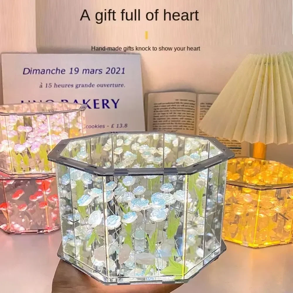 2025 DIY Creative Tulip Flower Sea Cube Octagon Small Night Lamp Material Package for Girlfriend Couple Girlfriends New