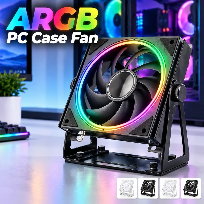 4RS Prism Style ARGB PC Case Fan, Desktop Computer PWM Silent Cooling Fan, Magic Color Sync Motherboard 5V 3Pin ARGB Lighting
