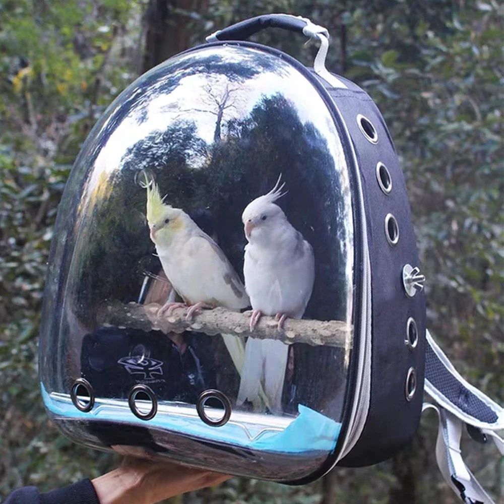 Bird Carrier Bag Parrot Backpack with Prech and Feeder Cups Parakeet Cockatiel Bunny Travel Portable Acrylic Pet Bird Cage
