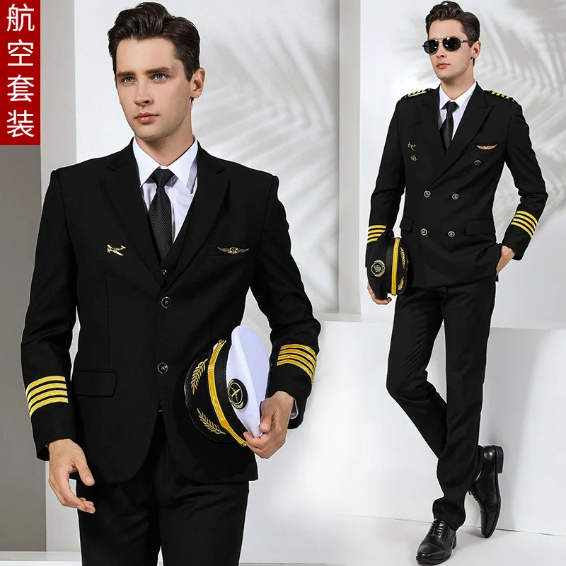 Pilot Uniform Air Captain Jacket Pants Avion Airline Men Top Trousers Security Guard Manager Costume Fight Attendent Suit