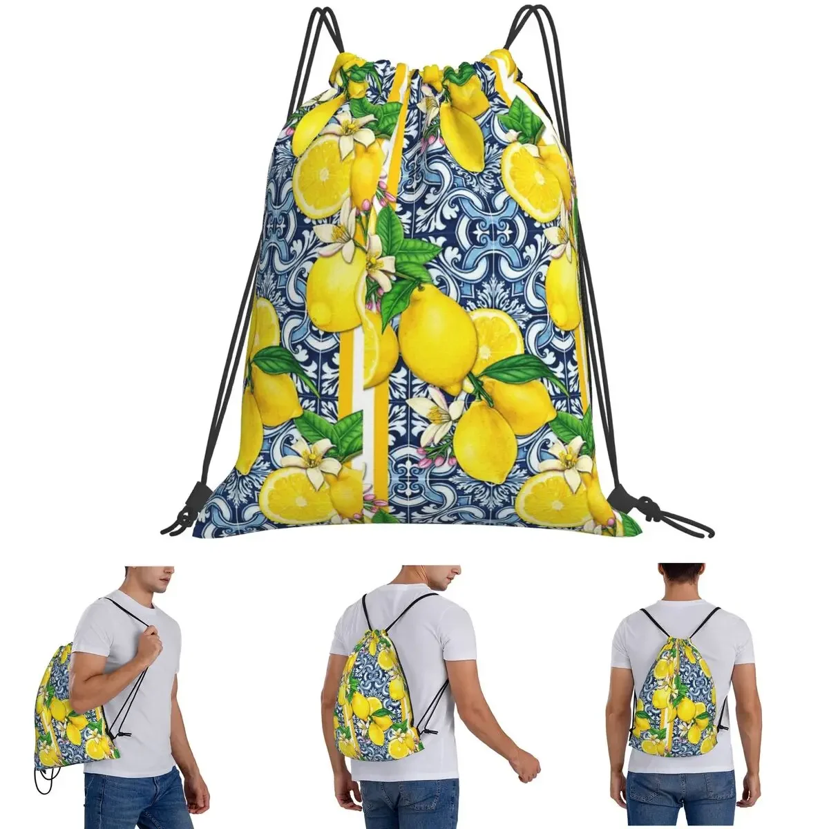 

Лимонный стиль Сорренто, плитка, подушка, рюкзаки, многофункциональные портативные сумки на шнурке, спортивная сумка, сумки для книг для мужчин, женщин, студентов
