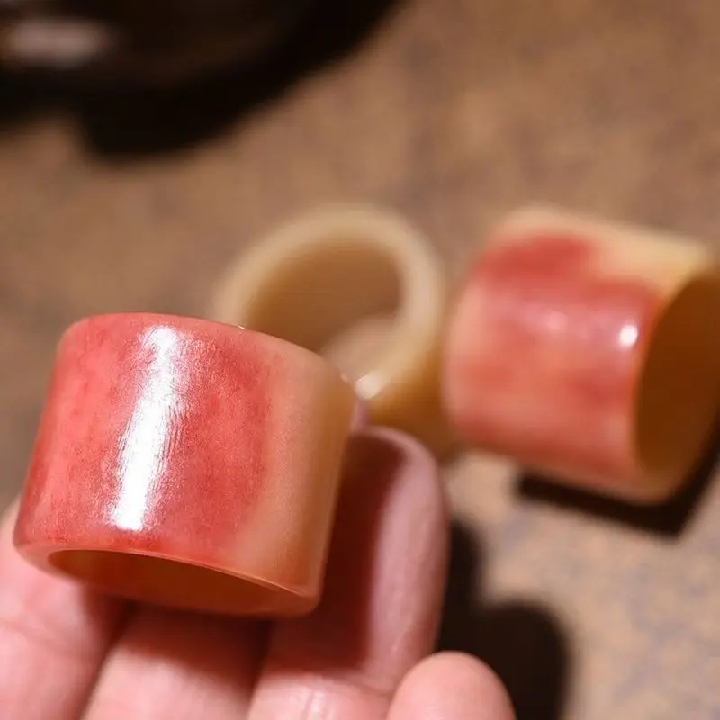 Camel , natural authentic bone with bloodstone carving, men's thumb ring view 4