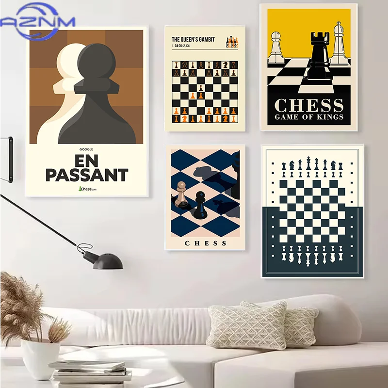 Vintage International Chess Canvas Poster Game Wall Art Picture for Living Room Bedroom Playroom Bar Club Modern Home Decor Gift