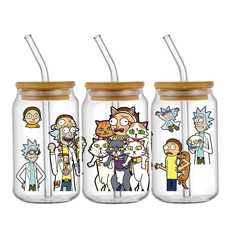 Cartoon 3D UV DTF Libbey Cup Wrap Cartoon Transfer Sticker Adhesive Waterproof For 16oz Libbey Glasses DIY Washable Mug Sticker